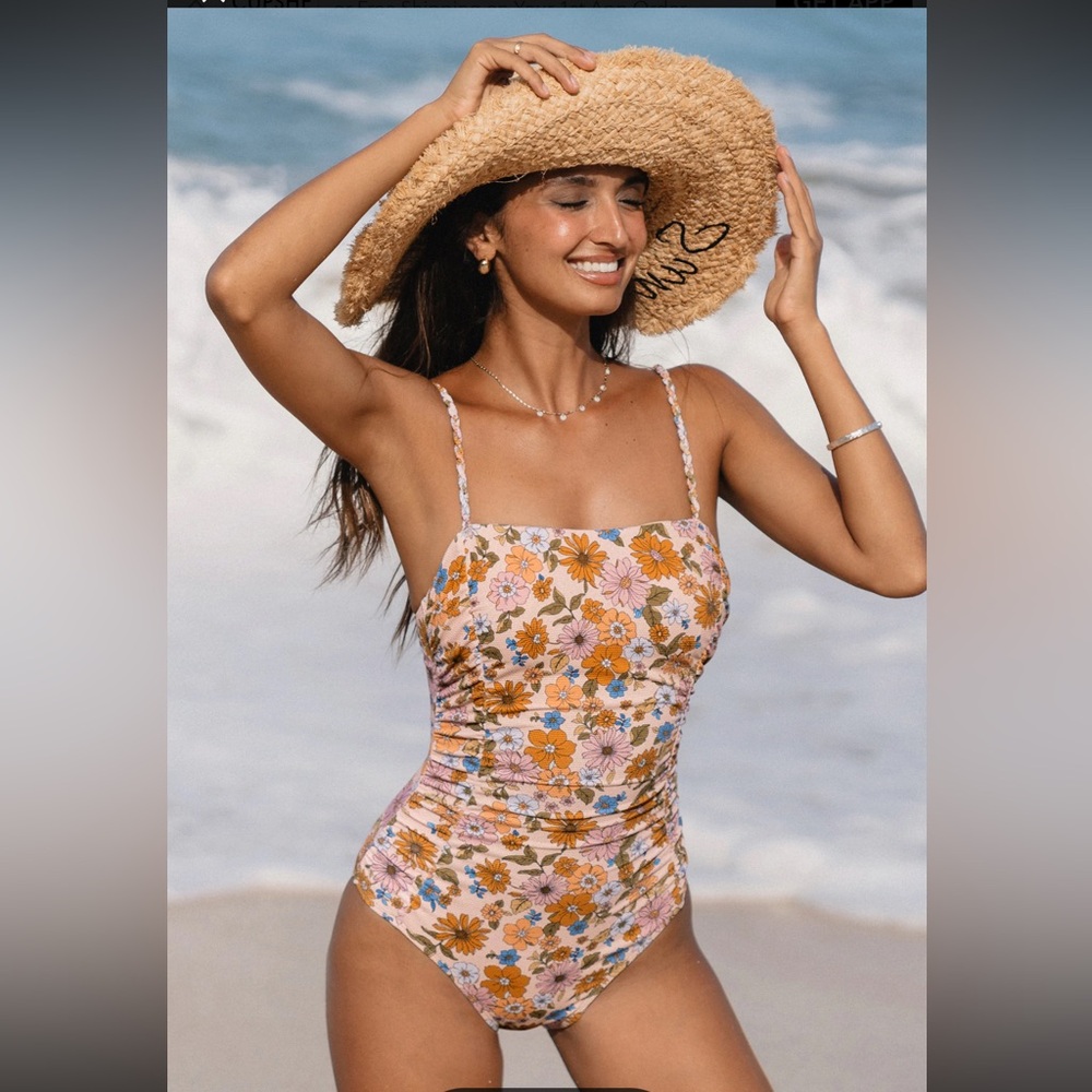 Floral Square Neck One Piece Swimsuit Bikini M NWT